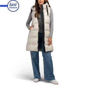 SAVE THE DUCK Beige Iria A-line Long Quilted Vest